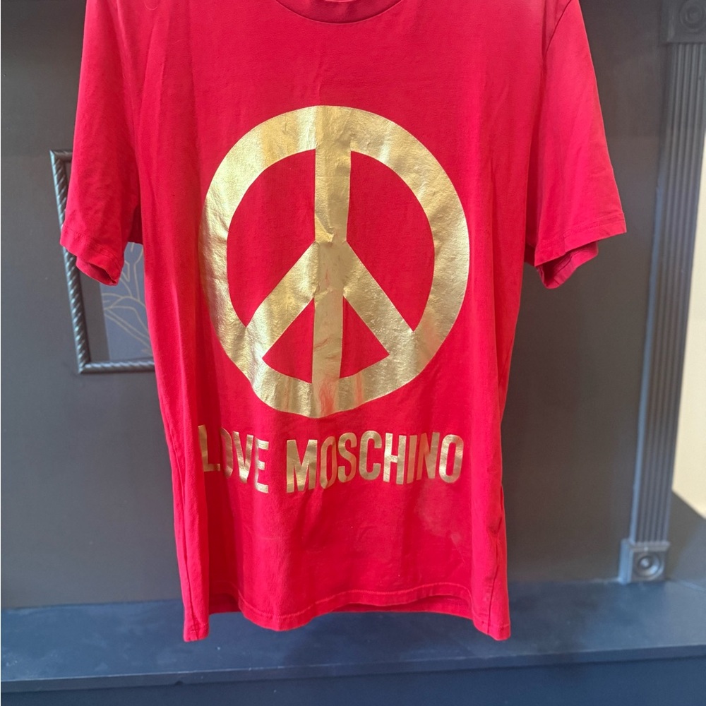 Love Moschino Red T-Shirt with Gold Peace Sign
